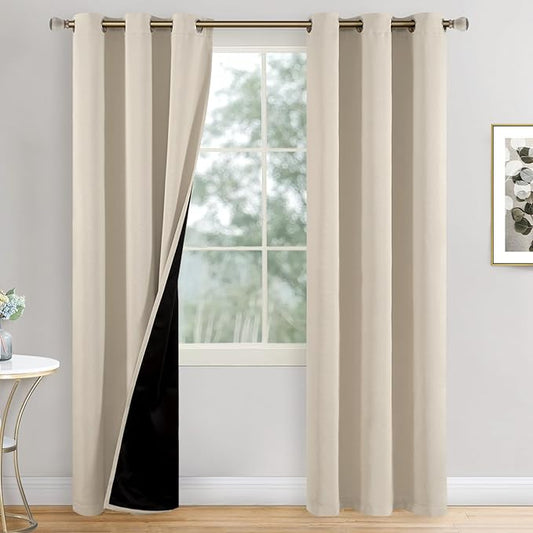 Champagne Blackout Curtains for Bedroom 84 Inch Length 2 Panels Set, Thermal Insulated 100% Light Blocking Soundproof Grommet Window Curtains for Living Room with Black Liner, Each 42 Inch Wide