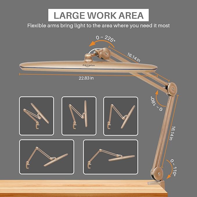 Task Lamp with Clamp, Bright 117PCS LEDs, Metal Swing Arm 24W 2200 Lumen Dimmable Led Desk Lamp for Architect Home Office Study Reading Dorm Workbench Craft, 23 Inch Lamp Head Work Lamp