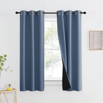 NICETOWN 100% Blackout Curtain Panel, Thermal Insulated Black Liner Curtain for Nursery Room, Noise Reducing and Cold Blocking Drape for RV Windows (1 Panel, Stone Blue, 37-inch Wide by 63-inch Long)