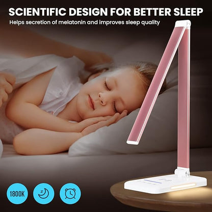 LED Desk Lamp with Night Light, Fast Wireless Charger, USB Charging Port, 10 Brightness, 5 Color Modes, Dimmable Bedside Table Lamp for Bedroom, Touch Control, Auto Timer, 1200Lux Super Bright