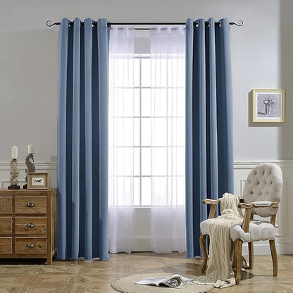 NICETOWN Stone Blue Blackout Curtains for Living Room 84 inches Long - Thermal Insulated Grommet Room Darkening Window Treatments Sound Reducing Drapes for Bedroom, 2 Panels, W52 x L84