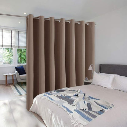 NICETOWN Wall Dividers for Rooms, Large Room Divider Curtain Screen Partition, Function Thermal Blackout Patio Door Curtain Panel, Sliding Door Insulated Curtain, Cappuccino, 12.5ft Wide x 8ft Long