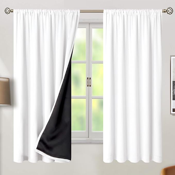 BGment White Blackout Curtains for Bedroom 63 Inch Length, Thermal Insulated Full Room Darkening Soundproof Bedroom Window Curtains with Rod Pocket, 2 Panels, Each Wide Panel 60 Inch