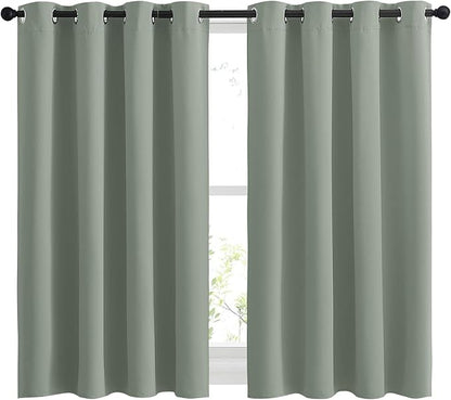 NICETOWN Blackout Sage Green Curtains for Cafe 45 inch Length - Grommet Room Darkening Sound Reducing Solid Curtains and Drapes for Small Windows, W52 x L45, 2 Panels