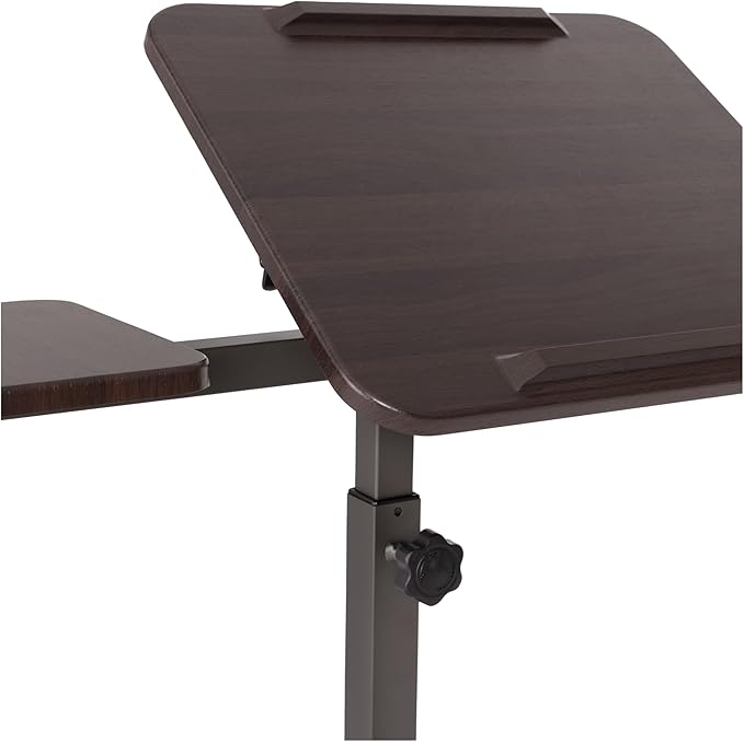 Seville Classics Airlift Height Adjustable Mobile Rolling Laptop Cart Computer Workstation Desk Home, Office, Classroom, Hospital, w/Wheels, Tilt w/Side Table (28") (New Model), Walnut