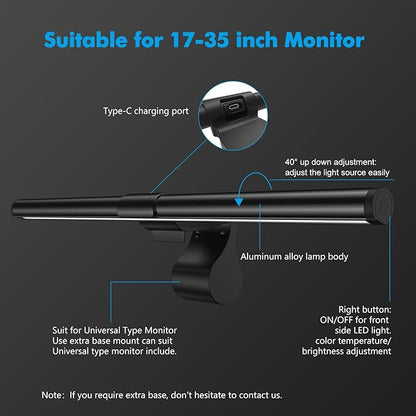 OOWOLF Computer Monitor Light Bar, Computer Monitor Lamp for Eye-Caring, USB Reading LED Task Lamp with Touch Control, Dimmable Screen Light Bar 16.54inch CRI≥90, Memory Computer Light Bar Home Office