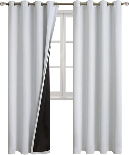 Greyish White Blackout Curtains 84 Inch Length 2 Panels for Living Room, Thermal Insulated 100% Light Blocking Soundproof Grommet Window Curtains for Bedroom with Liner, Each 52 Inch Wide