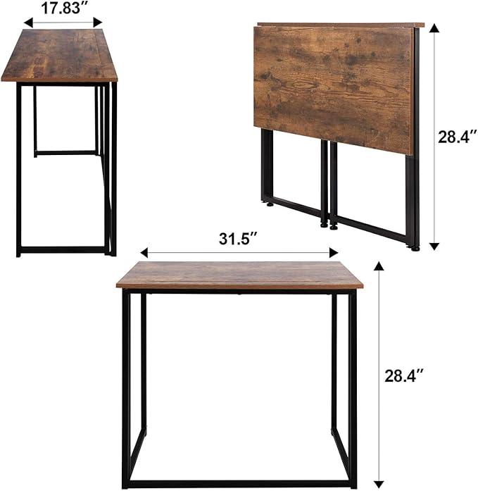 Leopard Outdoor Products Folding Computer Desk for Small Spaces, Space-Saving Home Office Desk, Foldable Computer Table, Laptop Table, Writing Desk, Compact Study Reading Table (Rustic Brown)