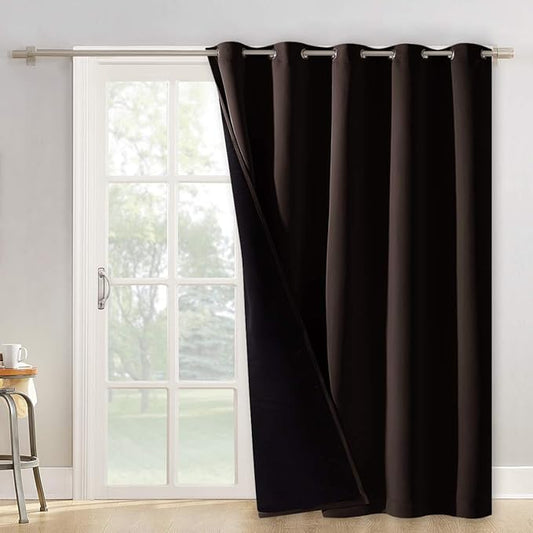 NICETOWN Extra Wide Patio Door Curtain, Super Heavy-Duty Thermal Sliding Glass Door Lined Drape, Privacy Assured 100% Blackout Window Treatment(Brown, 1 Panel, 70 inches W x 84 inches L)