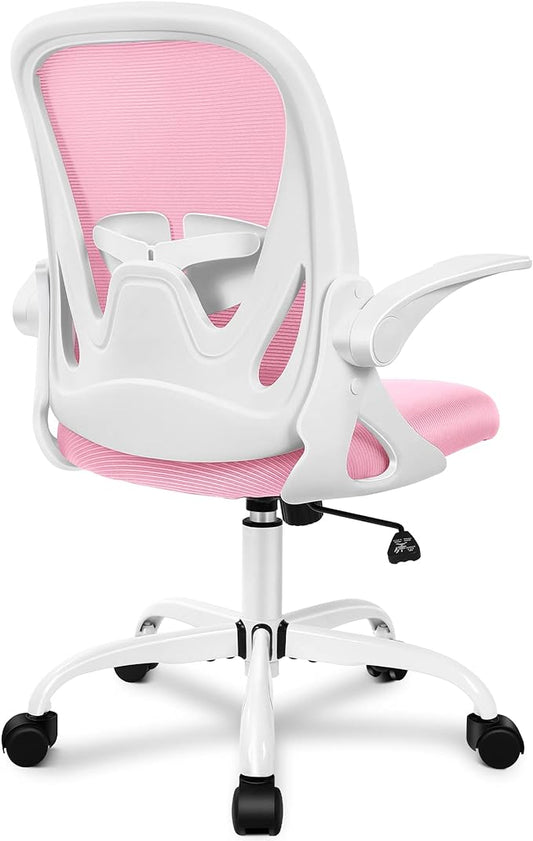 Primy Office Chair Ergonomic Desk Chair with Adjustable Lumbar Support and Height, Swivel Breathable Desk Mesh Computer Chair with Flip up Armrests for Conference Room (Pink)