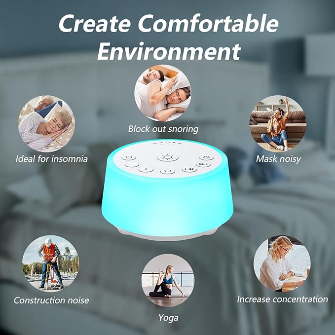 Color Noise Sound Machines with 10 Colors Night Light 25 Soothing Sounds and Sleep White Noise Machine 32 Volume Levels 5 Timers Adjustable Brightness Memory Function for Adults Kids Baby