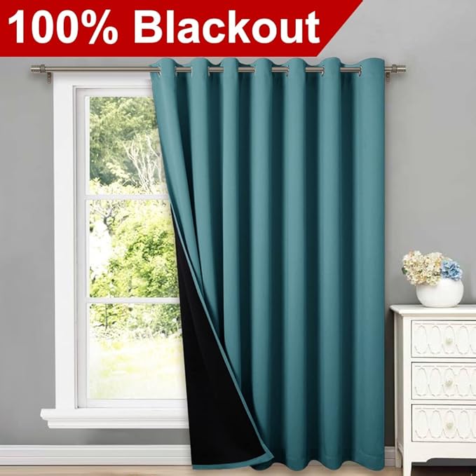 NICETOWN Peacock Teal Full Shading Closet Curtains, Privacy Room Divider Curtain Screen Partitions, Super Heavy-Duty Thermal Backing Sliding Glass Door Drape(1 Panel, 100 inches W x 84 inches L)