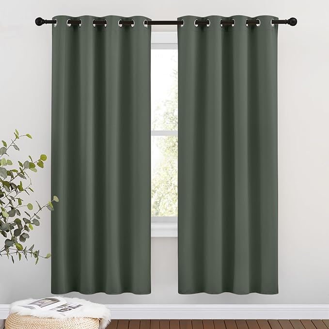 NICETOWN Dark Mallard Blackout Curtains for Bedroom - Room Darkening Energy Saving Thermal Insulated Grommet Sound Reducing Window Treatments for Living Room (2 Panels, W46 x L72)