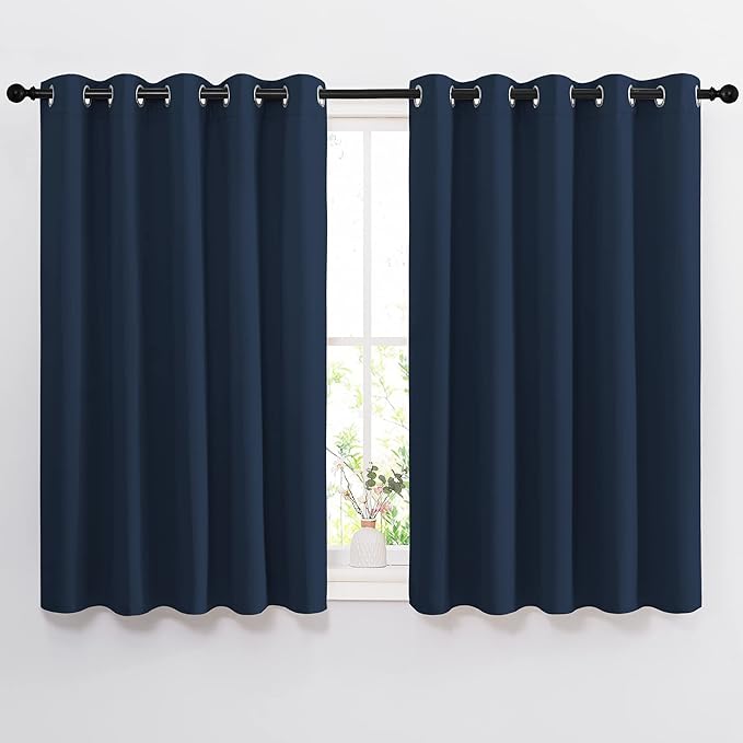 NICETOWN Blackout Curtains and Drapes for Kitchen - Thermal Insulated Solid Grommet Top Blackout Panels/Draperies for Kid's Room (Navy, 1 Pair, 66 x 54 Inch)