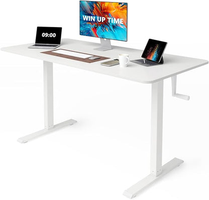 Whole Piece Top Manual Standing Desk Adjustable Height- Crank Stand Up Desk, Sit Stand Desk with Frame & Desktop, Computer Desk