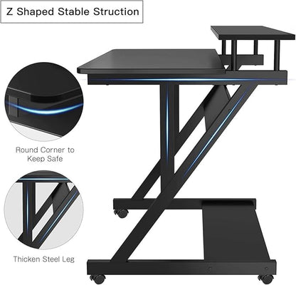 Dripex Computer Desk for Small Spaces, 27.5 inch Small Computer Desk, 3 Tier Compact Desk with Monitor Shelf and Bottom Storage Shelves, Space Saving Desk, Black