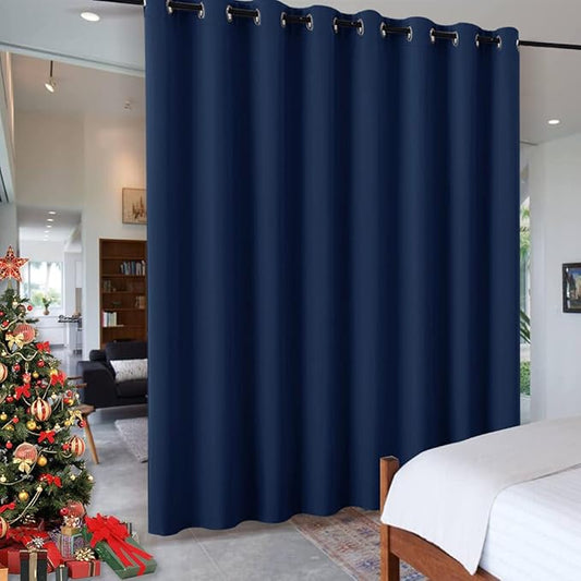 RYB HOME Room Partition Curtains Privacy Blackout Drapes Energy Efficient Odor Reducing Home Decoration for Dorm Studio Office Space, 8 ft Tall x 15 ft Wide, Navy Blue, 1 Panel