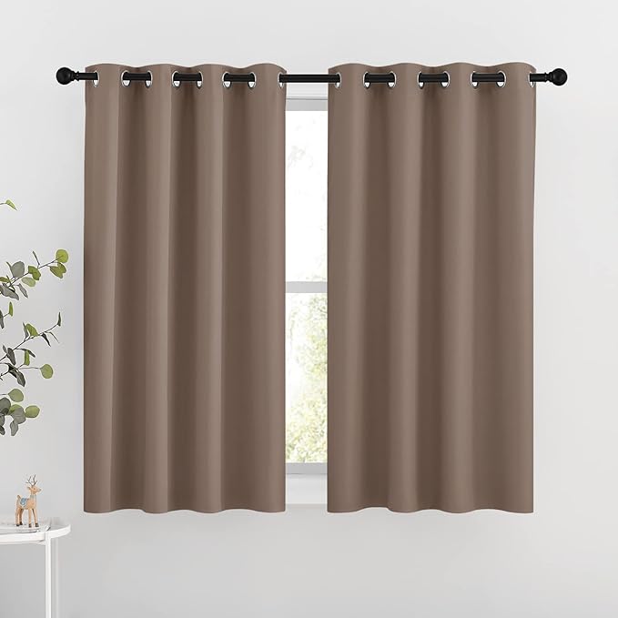 NICETOWN Insulated Blackout Curtains and Drapes - Microfiber Energy Saving Thermal Insulated Solid Grommet Blackout Draperies for Kitchen (1 Pair, 46 inches by 54 Inch, Cappuccino)