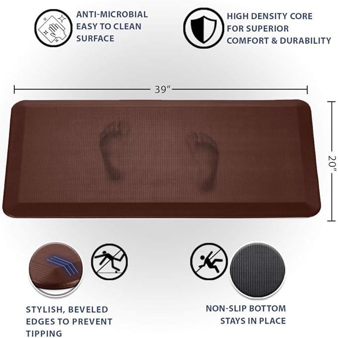 ComfiLife Anti Fatigue Floor Mat – 3/4 Inch Thick Perfect Kitchen Mat, Standing Desk Mat – Comfort at Home, Office, Garage – Durable – Stain Resistant – Non-Slip Bottom (20" x 39", Brown)