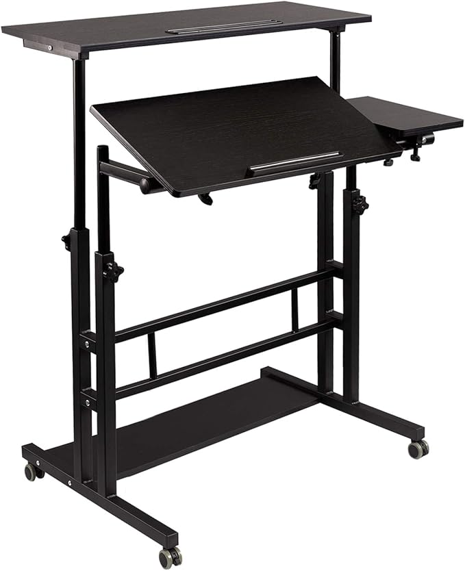 Hadulcet Mobile Standing Desk, Rolling Table Adjustable Computer Desk, Stand Up Laptop Desk Mobile Workstation for Home Office Classroom with Wheels, 31.49 x 23.6 in Black