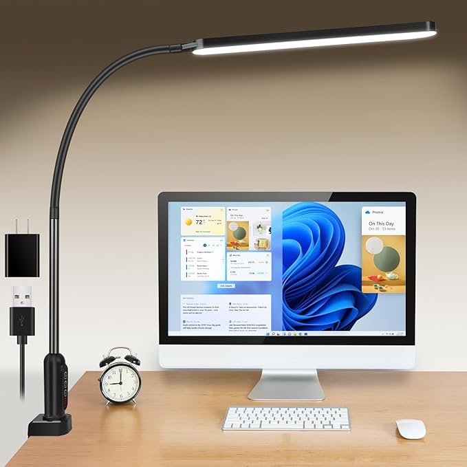 LED Desk Lamp with Clamp, Super Bright Desk Light with 11 Brightness, 5 Color Modes, Flexible Gooseneck Clip on Table Light, Eye-Caring Architect Task Desk Lamps for Home Office Study Reading