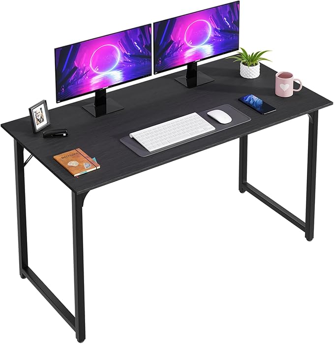 PayLessHere 47 inch Computer Desk Gaming Desk Multi-Function Writing Table Student Art Modren Simple Style PC Wood and Metal Desk Workstation, Black