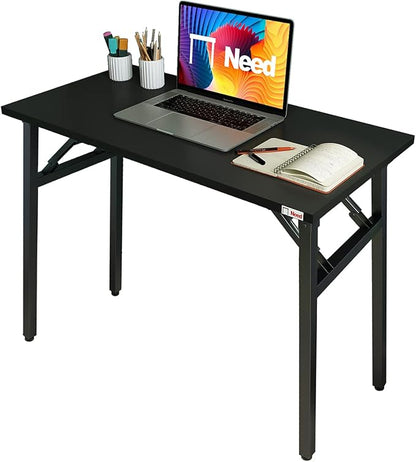 Need Folding Desk - 31 1/2" No Assembly Foldable Small Computer Table,Sturdy and Heavy Duty Writing Desk for Small Spaces, Black&Black Frame