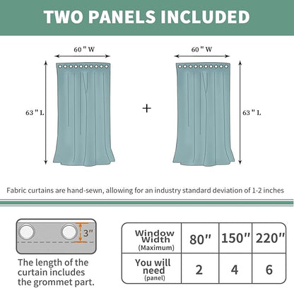 Extra Wide 100% Blackout Curtains for Bedroom 63 Inch Length 2 Panels, Thermal Insulated Full Light Blocking Soundproof Grommet Window Curtains for Living Room, Each 60 Inch Wide, Light Grey