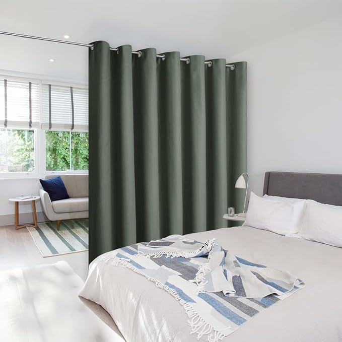 NICETOWN Wall Dividers for Rooms, Sound Barrier Room Divider Curtain Screen Partition, Function Thermal Blackout Patio Door Panel, Sliding Door Insulated Curtain, Dark Mallard, 8.3ft Wide x 8ft Long