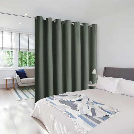 NICETOWN Ceiling Curtains, Room Divider Curtain Screen Partition, Vertical Blind for Sling Door, Blackout Window Curtain, Privacy Blind for Patio (Dark Mallard, Single Panel, 8.3ft Wide x 11ft Long)