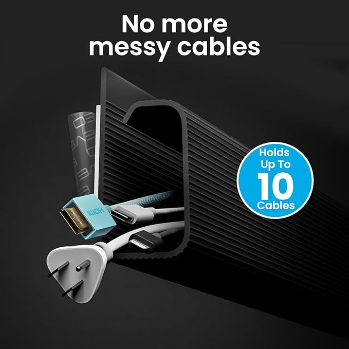 EVEO Cable Management Under Desk Kit (6 Units)-Under Desk Cable Management Cord Cover,Cable Hider Cord Management Under Desk Cable Organizer Self-Adhesive Cord Organizer Tray-96''JChannel 6X16 -Black