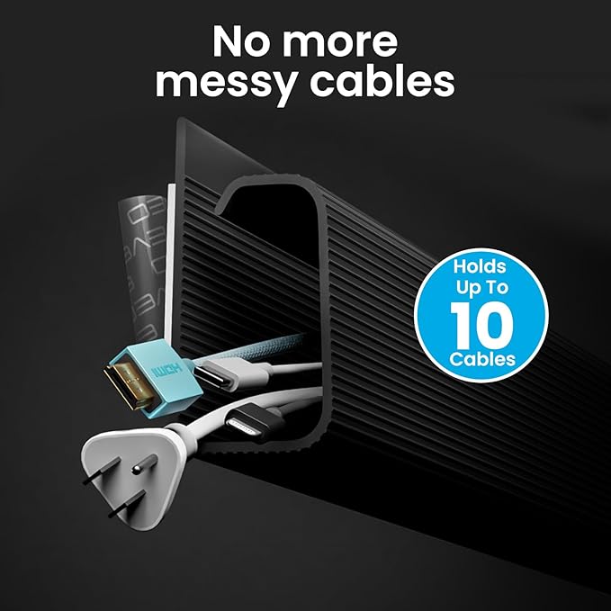 EVEO Cable Management Under Desk Kit (6 Units)-Under Desk Cable Management Cord Cover,Cable Hider Cord Management Under Desk Cable Organizer Self-Adhesive Cord Organizer Tray-96''JChannel 6X16 -Grey