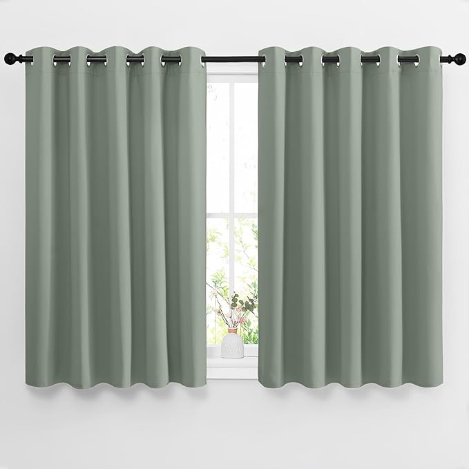 NICETOWN Blackout Greyish Blue Curtains for Bedroom - Window Treatment Thermal Insulated Grommet Solid Drapes Energy Saving Sound Reducing for Basement, 2 Panels, W66 x L54