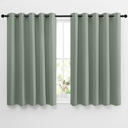 NICETOWN Blackout Greyish Blue Curtains for Bedroom - Window Treatment Thermal Insulated Grommet Solid Drapes Energy Saving Sound Reducing for Basement, 2 Panels, W66 x L54