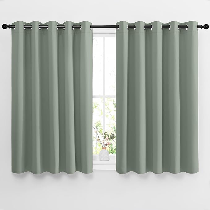 NICETOWN Blackout Curtains 54 inch Length for Bedroom - Grommet Thermal Insulated Solid Window Treatments Sound Reducing for Kids Room/Home Office, Sage Green, W66 x L54, Set of 2