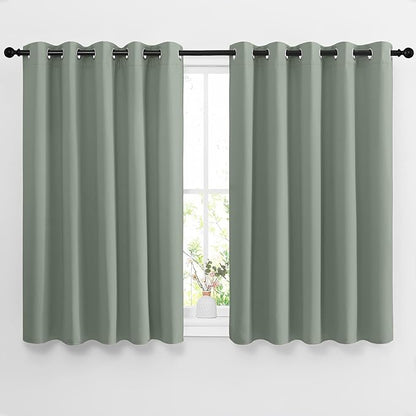 NICETOWN Blackout Curtains 54 inch Length for Bedroom - Grommet Thermal Insulated Solid Window Treatments Sound Reducing for Kids Room/Home Office, Sage Green, W66 x L54, Set of 2