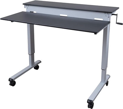 S STAND UP DESK STORE Crank Adjustable 2-Tier Standing Desk with Heavy Duty Steel Frame (Silver Frame/Black Top, 48 inch Wide