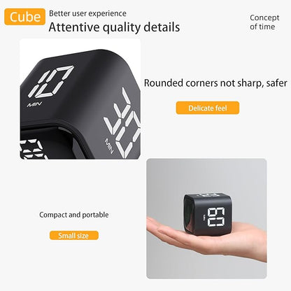 VEWINGL Cube Pomodoro Timer,Rotation Timer,5/10/30/60 Minutes and Custom Countdown,Productivity Timer,Pause and Resume,Silent,Vibrate and Adjustable Sound Alarm for Tasks,Work,Study,Kitchen