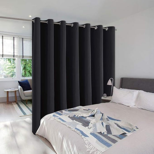 NICETOWN Halloween Large Room Separating Divider, Room Divider Curtain Screen Partition, Function Thermal Blackout Noise Reducing Curtain, Sliding Door Insulated Curtain, Black, 12.5ft Wide x 9ft Long