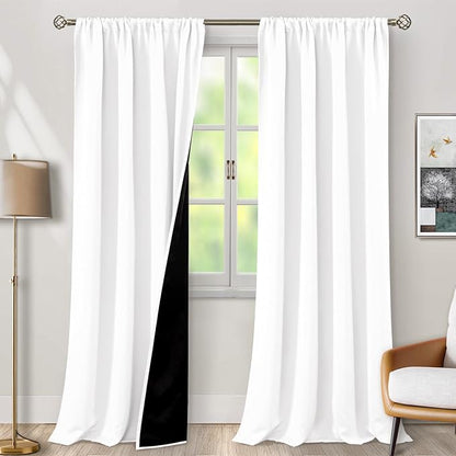 BGment White Blackout Curtains for Living Room 95 Inches Length, Extra Long 2 Panels Window Curtains Thermal Insulated Soundproof Heavy Soft Room Darkening Curtains with Rod Pocket, Each Panel 55 Wide