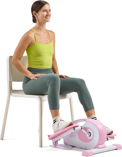 Sunny Health & Fitness Sitting Under Desk Elliptical Exerciser, Portable Pedal Training Machine for Senior Exercise, Peddler for Home Workout, Optional Free SunnyFit App, Magnetic, Motorized & In Pink