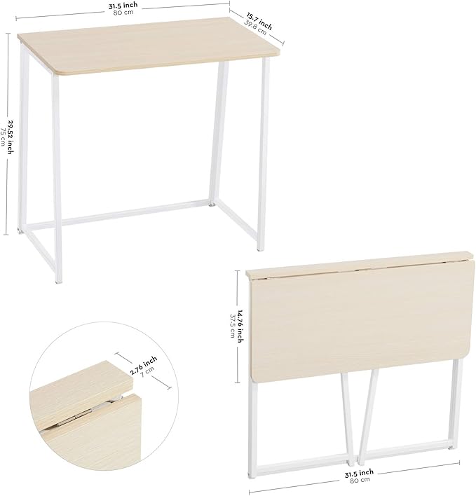 WOHOMO Folding Desk, Small Foldable Desk 31.5" for Small Spaces, Space Saving Computer Table Writing Workstation for Home Office, Easy Assembly, Oak