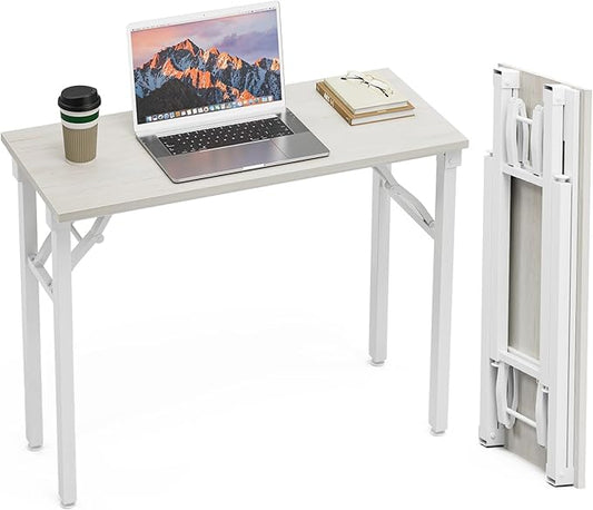 TEMI Small Computer Desk Folding Table - 35.8" Foldable Office Desk, No Assembly, Perfect for Small Spaces in Bedroom, Dorm, or Apartment, Portable Mini Desk or Study Table with Compact Design, White