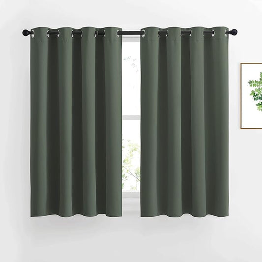 NICETOWN Blackout Curtains 45 inch Long for Bedroom - Window Treatment Thermal Insulated Blinds Solid Grommet Vertical Drapes for Kitchen, Dark Mallard, Set of 2, W52 x L45