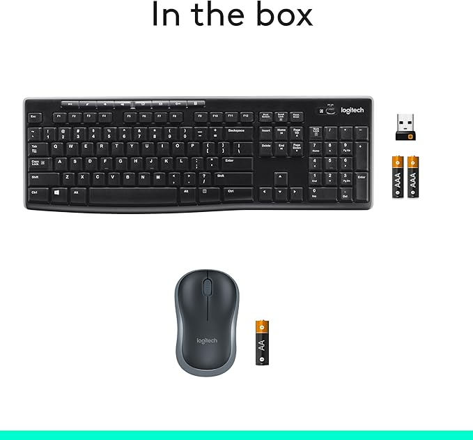 Logitech MK270 Wireless Keyboard And Mouse Combo For Windows, 2.4 GHz Wireless, Compact Mouse, 8 Multimedia And Shortcut Keys, For PC, Laptop - Black