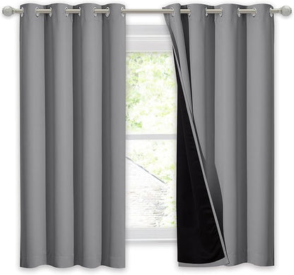 NICETOWN 100% Blackout Curtain with Black Liner, Thermal Insulated Full Blackout 2-Layer Lined Drape, Energy Efficiency Window Drapery for Bedroom (Silver Grey, 1 Panel, 52-inch W by 63-inch L)