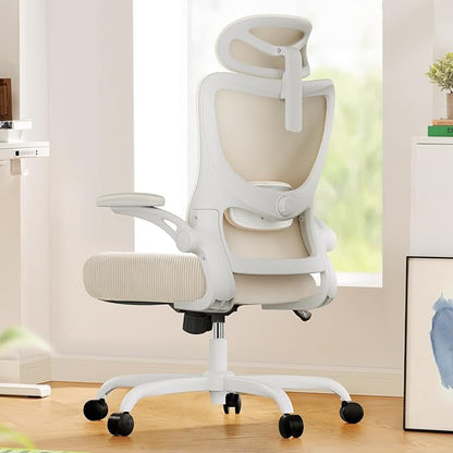 Marsail Ergonomic Office Chair: Office Computer Desk Chair with High Back Mesh and Adjustable Lumbar Support Rolling Work Swivel Task Chairs with Wheel 3D Armrests and Headrest (White)