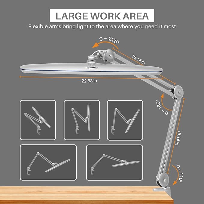 Task Lamp with Clamp, Bright 117PCS LEDs, Metal Swing Arm 24W 2200 Lumen Dimmable Led Desk Lamp for Architect Home Office Study Reading Dorm Workbench Craft, 23 Inch Lamp Head Work Lamp