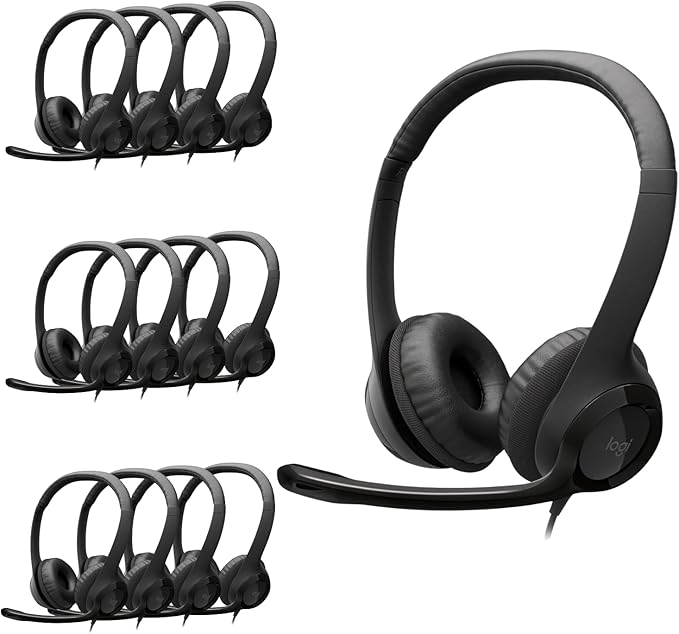 Logitech H390 Wired Headset for PC/Laptop, Stereo Headphones with Noise Cancelling Microphone, USB-A, in-Line Controls for Video Meetings, Music, Gaming and Beyond - Black (Pack of 12)