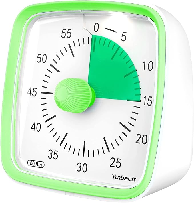 Yunbaoit Visual Timer with Night Light, 60-Minute Countdown Timer for Kids and Adults, Silent Classroom Timer, Time Management Tool for Home, School, or Work (Light Green)